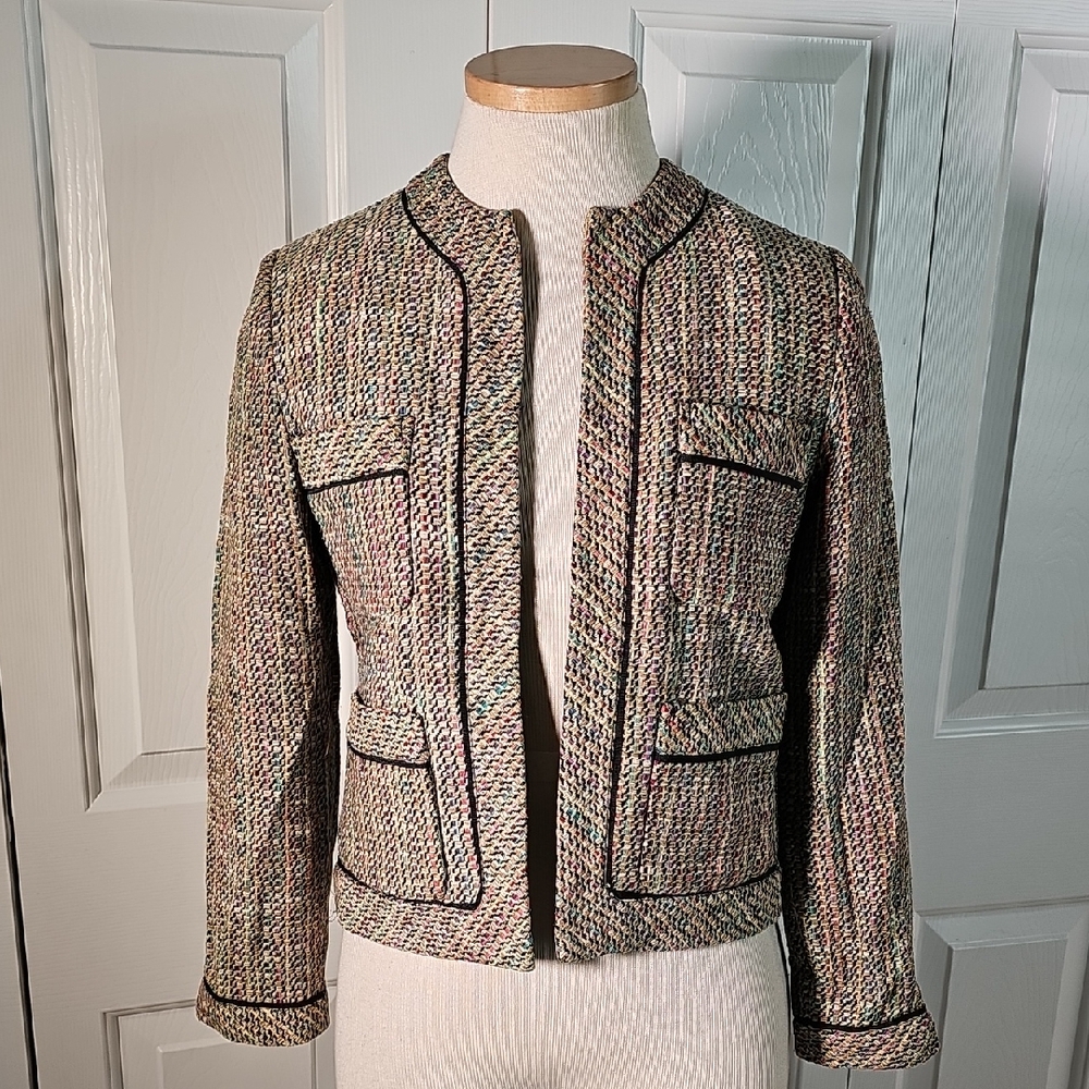 Elegant Multicolor Tweed Jacket By‎ SILKLAND. Y2K 75% Silk 25% Cotton P/P